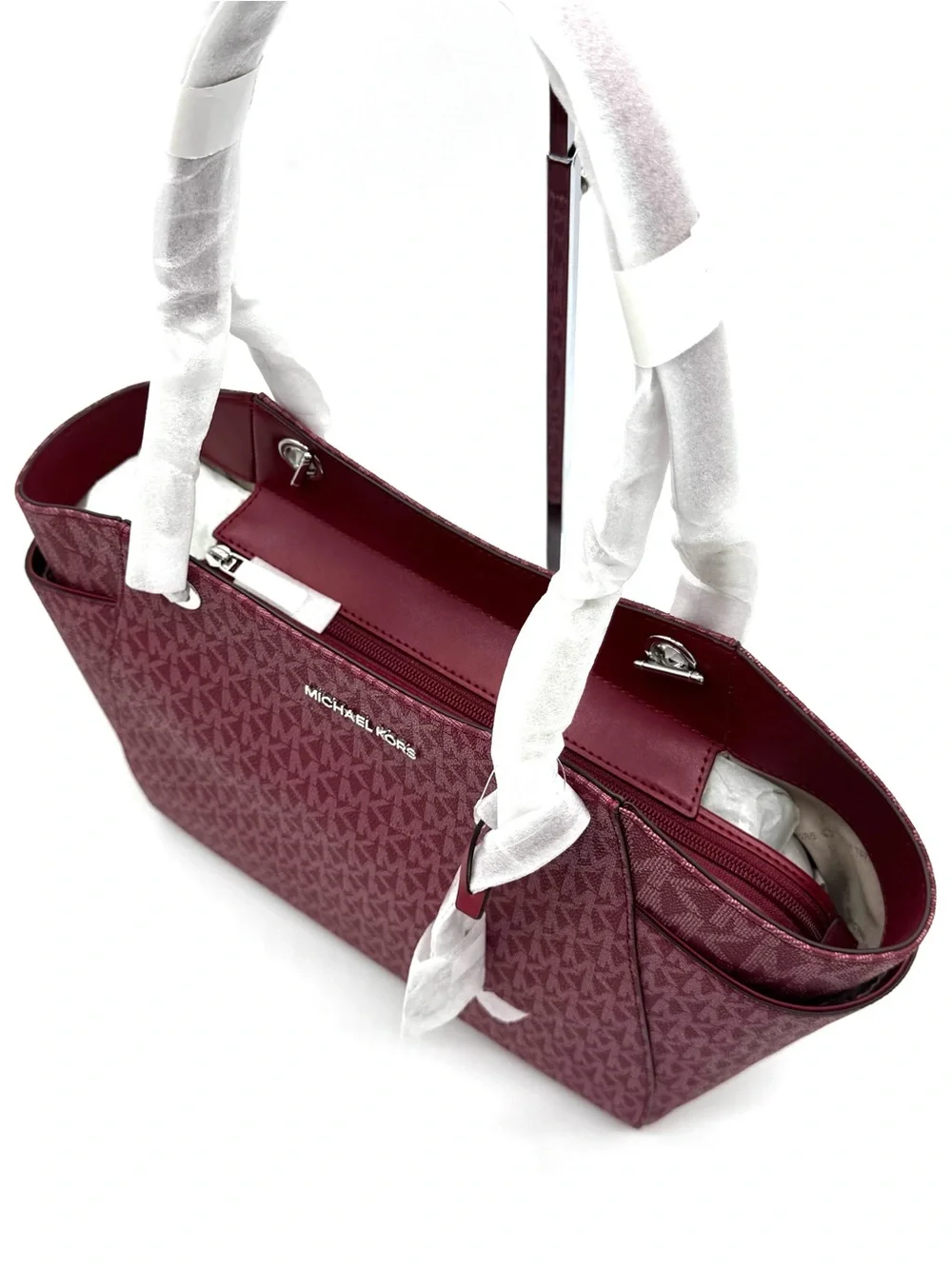 Michael Kors Jet Set Large Signature Logo Shoulder Bag - Maroon